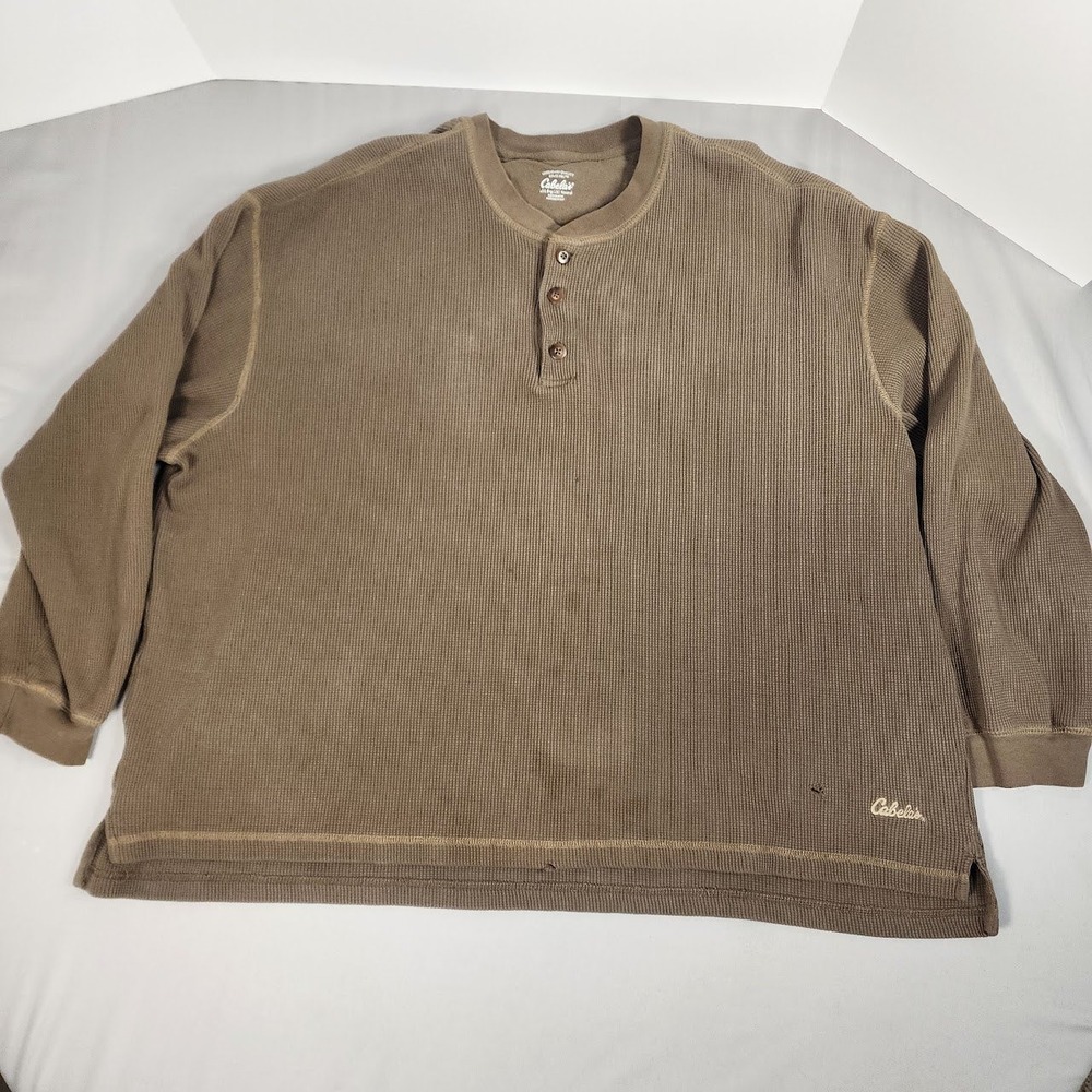 Cabela's Henley Men 2XL Brown Fair Waffle Knit Thermal Long Sleeve 90-5840